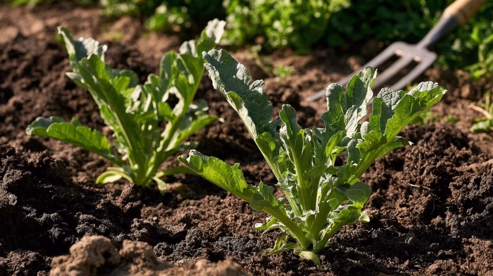 Planche de potager meuble et enrichie de compost pour planter des artichauts en Provence