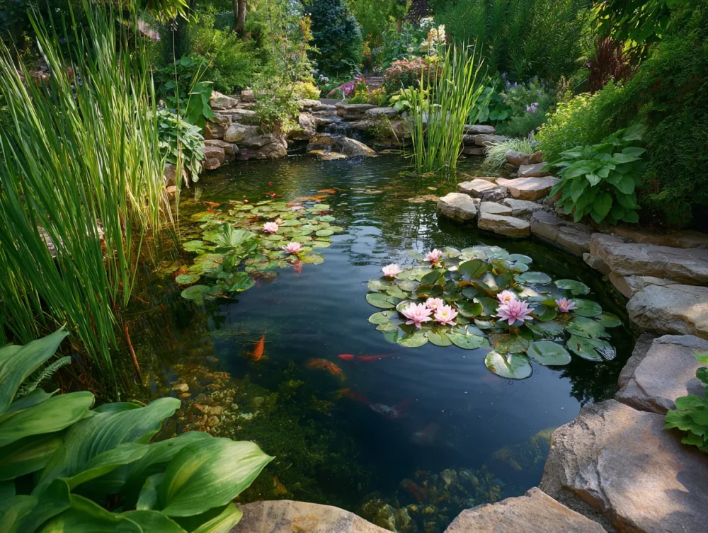 Bassin eau nénuphars jardin paysager pièce eau