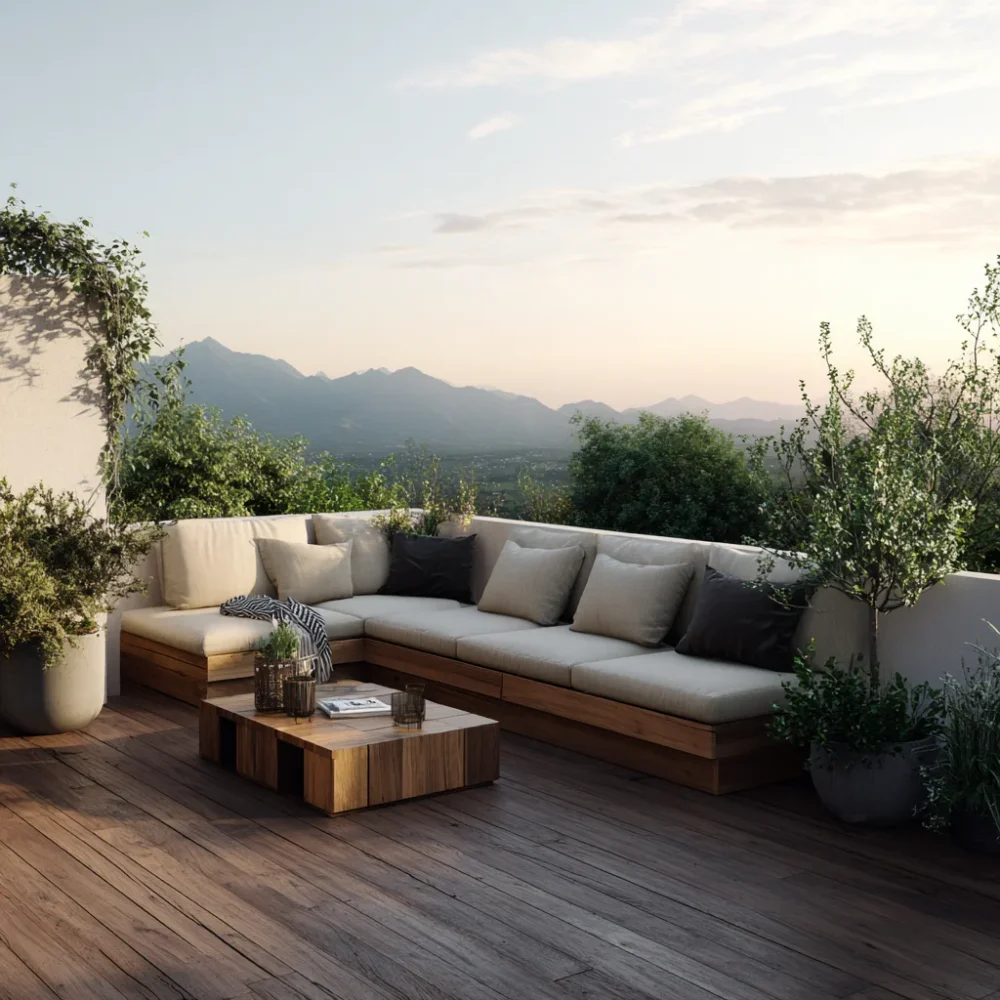 Terrasse jardin moderne bois mobilier extérieur