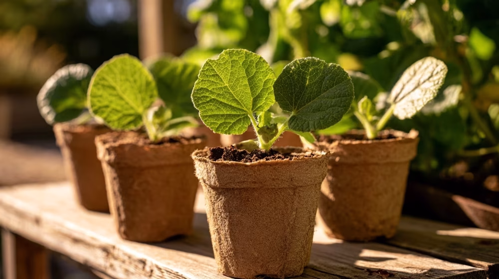 Jeunes plants de melon en godets prêts pour le potager en Provence