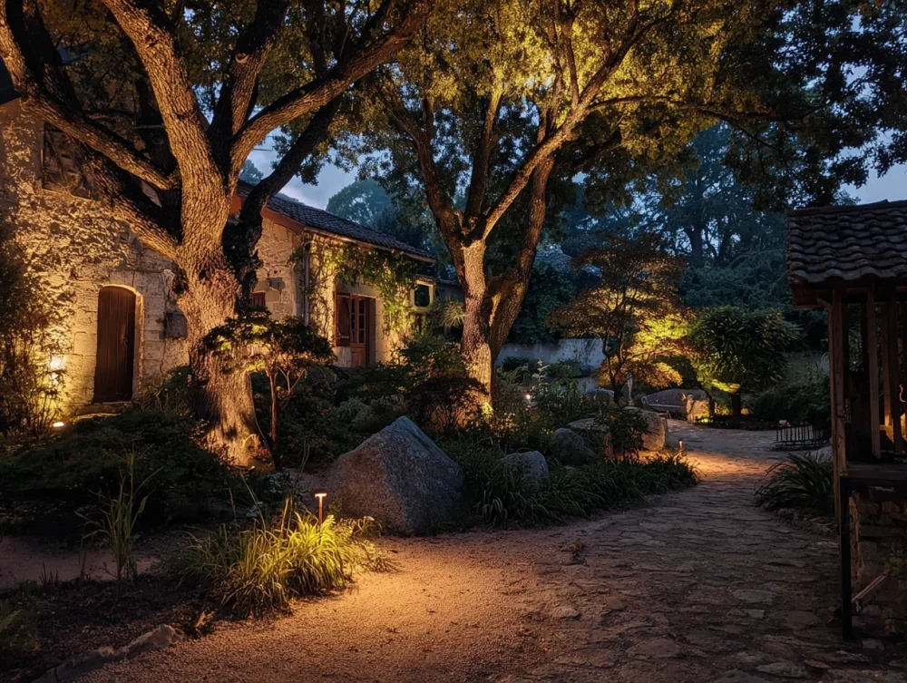 Éclairage extérieur jardin nuit ambiance lumière