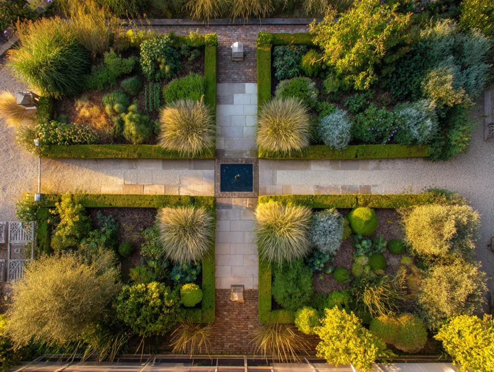 Aménagement paysager équilibré vue aérienne