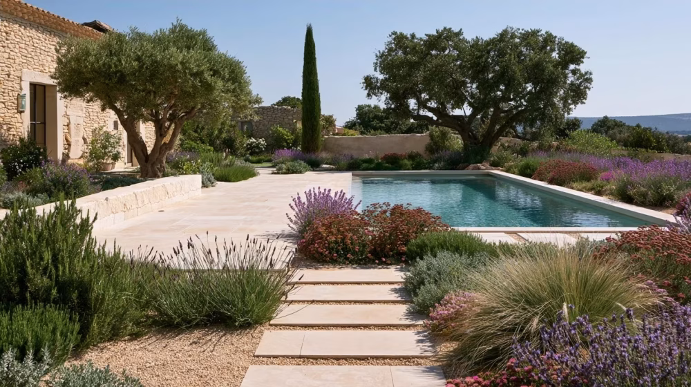 Jardin méditerranéen et piscine en Provence : plantes et conseils