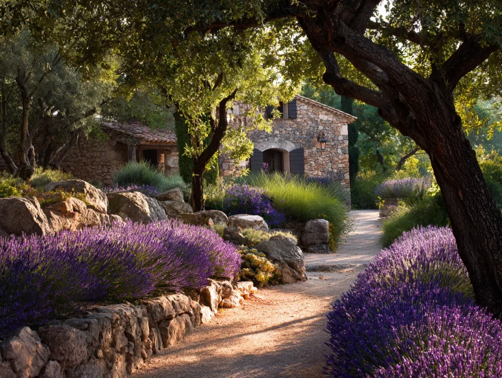 Jardin oliviers lavande Provence France
