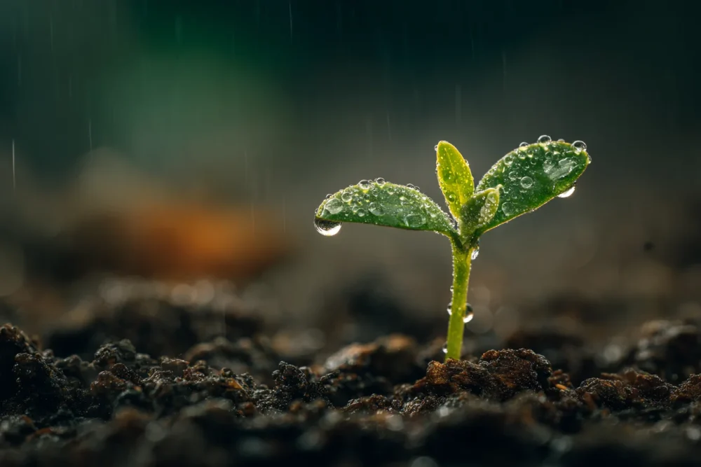 Jeune pousse germination sol riche jardin