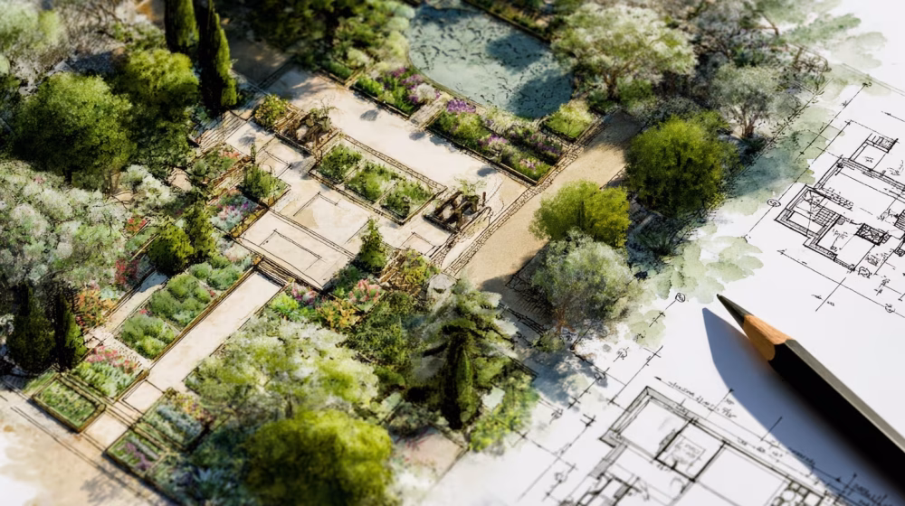 Plan aménagement paysager jardin conception