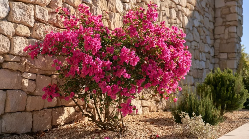Bougainvillier sain installé près d’un mur protecteur dans un jardin méditerranéen de Toulon