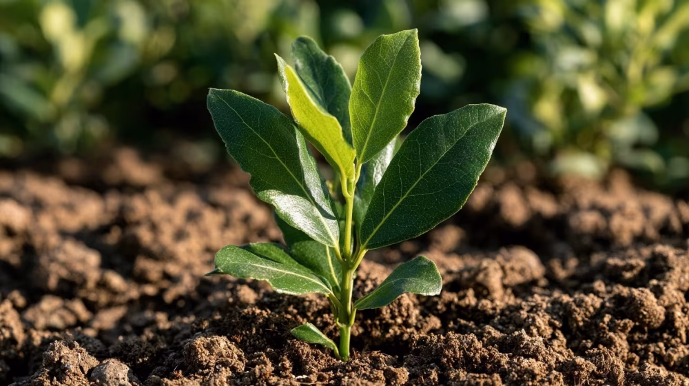 Plantation d’un jeune laurier-sauce dans une terre de jardin à Avignon
