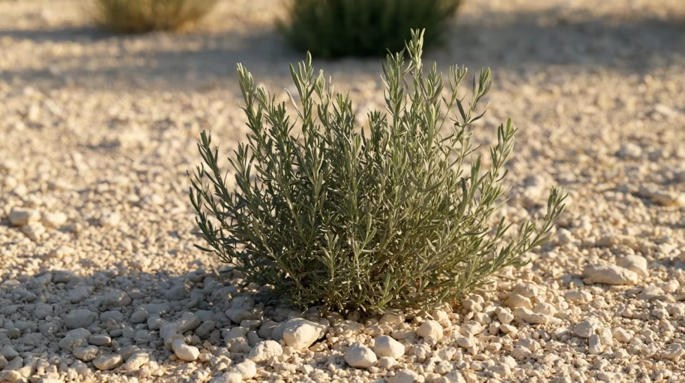 Jeune lavande aspic plantée dans un massif graveleux à Carpentras