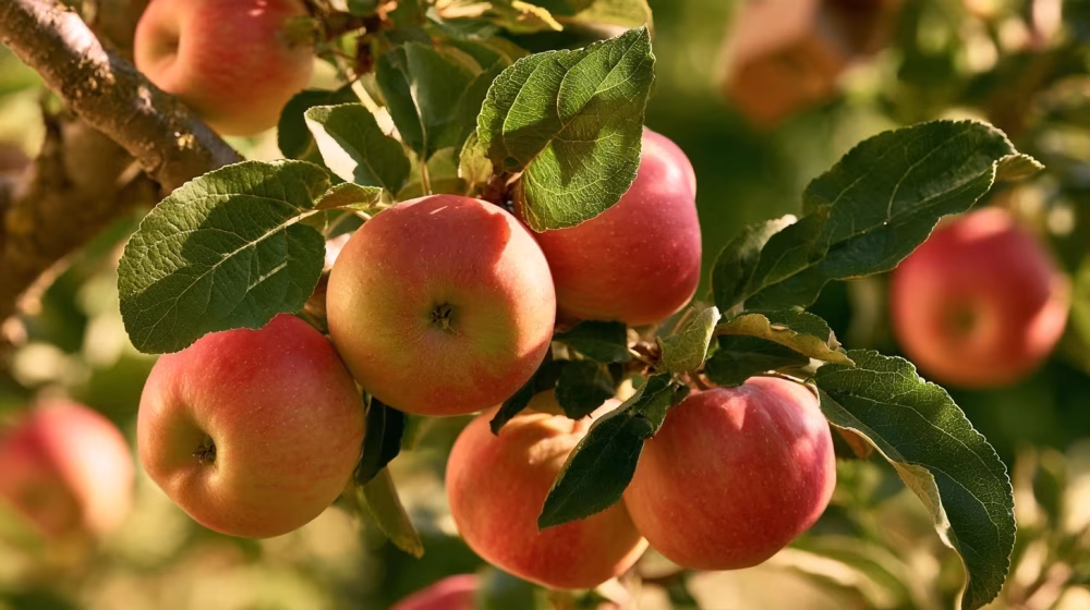 Pommes saines sur un pommier dans un jardin de Provence