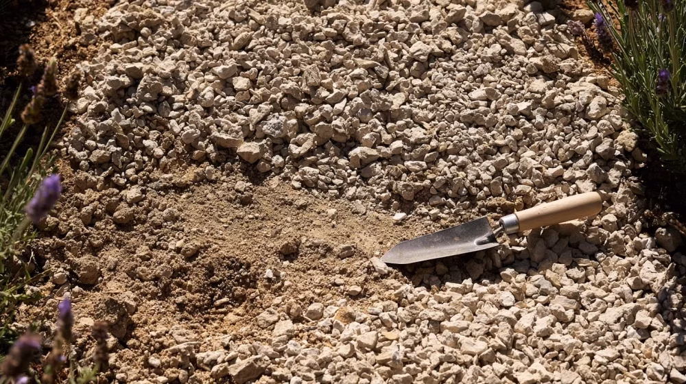 Sol calcaire et drainant préparé pour la lavande aspic à Carpentras