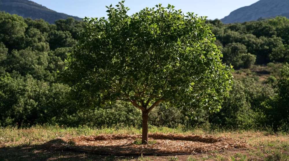 Peuplier noir en Provence avec paillage et arrosage au pied
