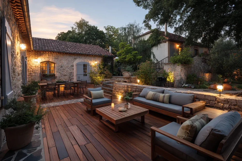 Terrasse bois et pierre naturelle comparatif