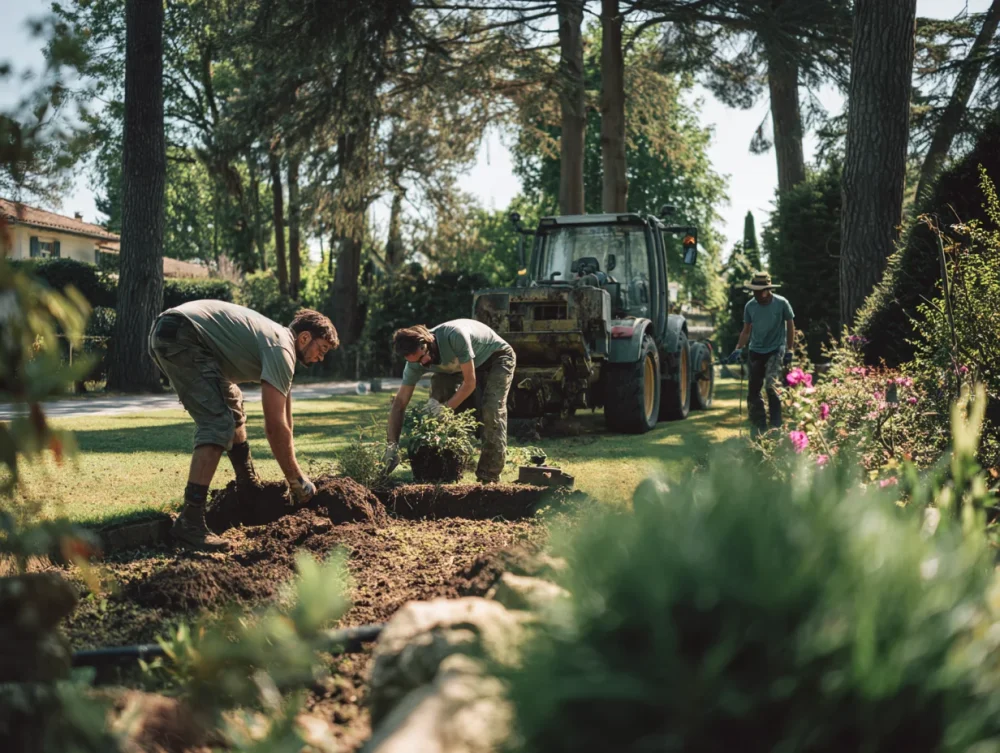 Travaux paysagiste équipe terrain aménagement